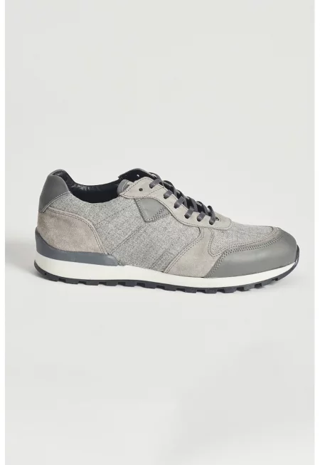 Спортни обувки с кожа - велур и текстил - Tъмносив