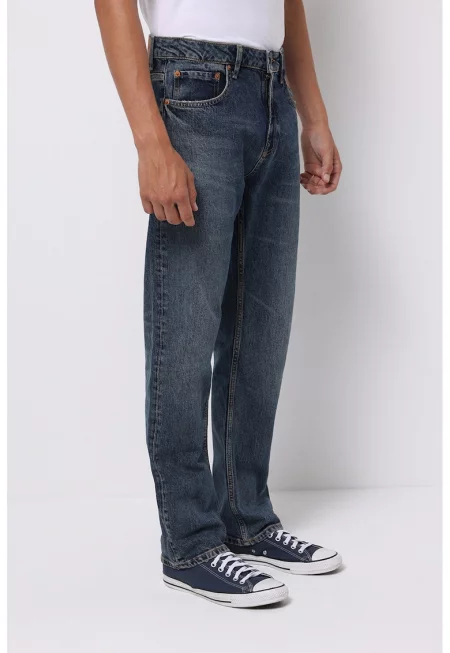 Стандартни дънки с миди талия - Тъмносин