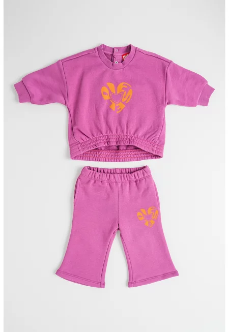 Суитшърт Anpib и разкроен спортен панталон - Тъмнорозов/Мандарина