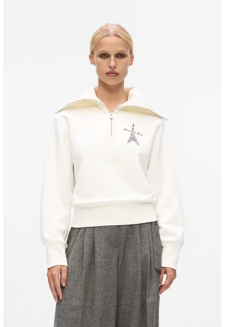 Суитшърт с къс цип - Бял/Черен/Лилав