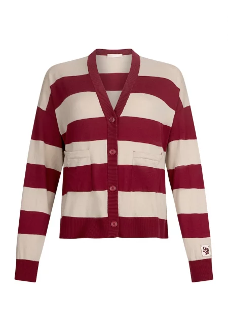 Свободна жилетка с вълна - Бордо/Светло бежово