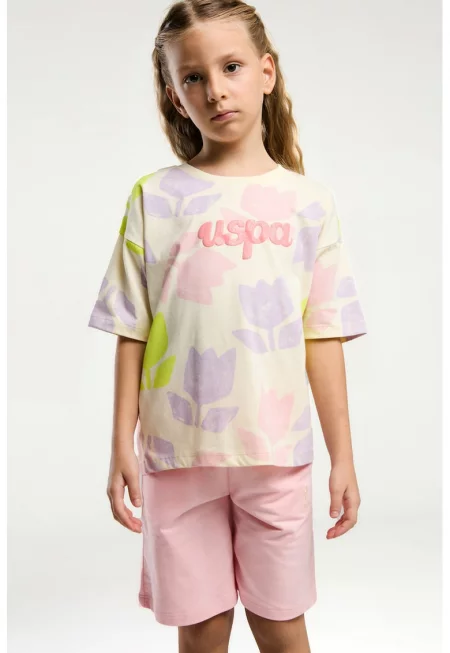 Тениска и шорти - 2 части - Светлорозов/Крем