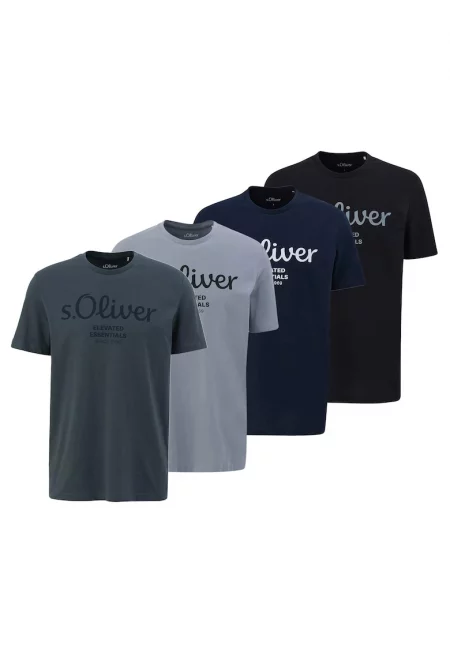 Тениска с лого - 4 броя - Черен/Пепеляво сиво/Тъмносин