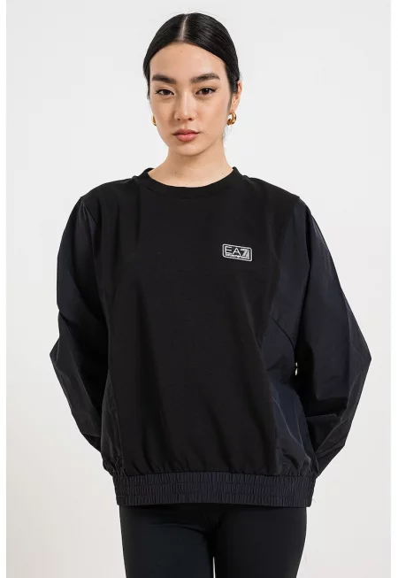 Уголемен суитшърт с овално деколте - Черен