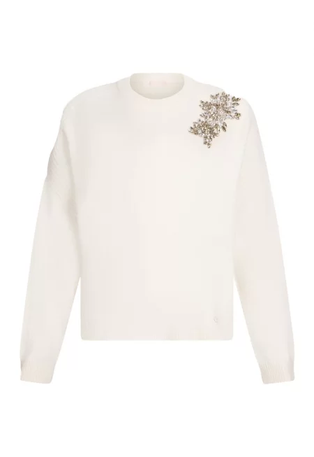 Вълнен пуловер с декоративни камъни