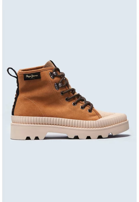 Велурени боти с контрастна подметка - Канелено кафяво