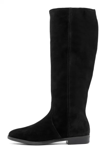 Велурени ботуши до коляното с масивен ток - Черен