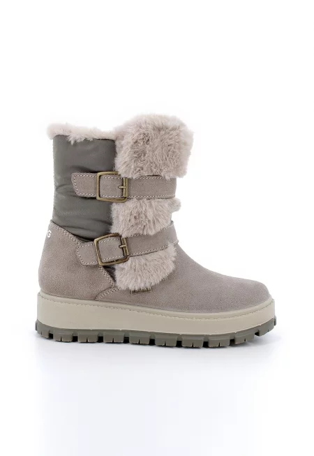 Велурени ботуши с еко пух - Сиво-бежов