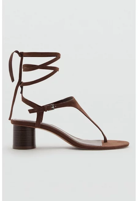 Велурени сандали с разделителна каишка - Кафяв -