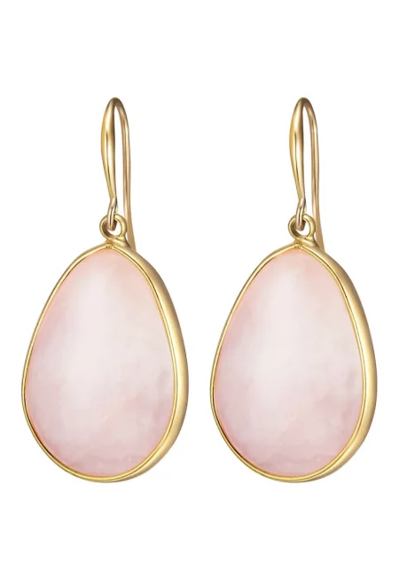 Висящи обеци с розов кварц - Златист