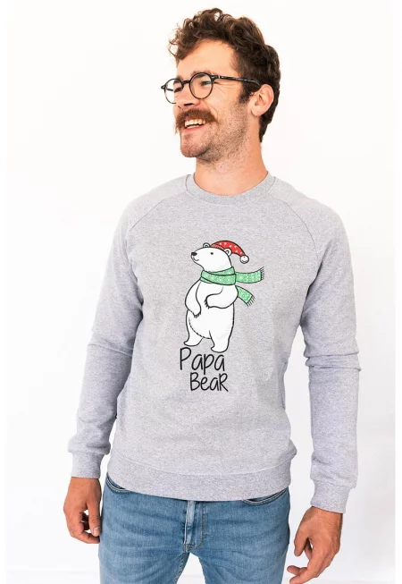 Xmas Themed Cotton Sweatshirt With Graphic Print - Melange grey - L