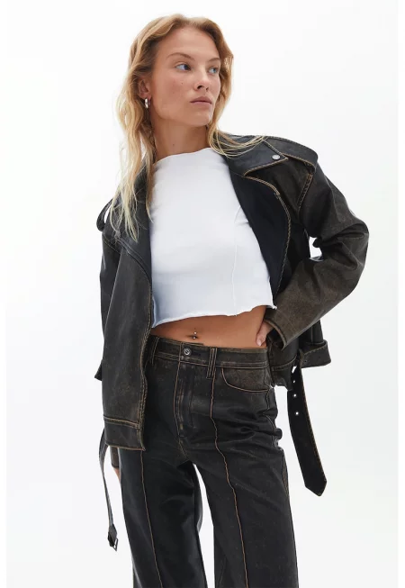 Яке от еко кожа с тока - Избеляло черно