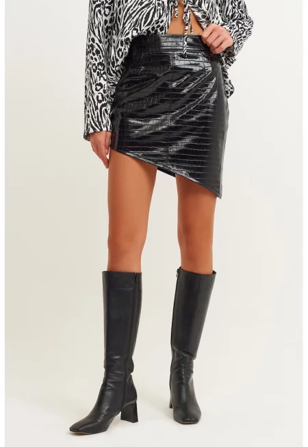 Асиметрична къса пола от еко кожа - Черен