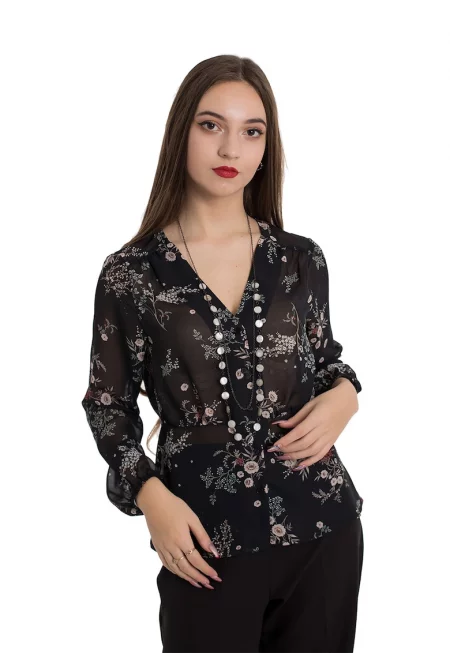 Блуза Fiona с шпиц и копчета - Зелен/Черен