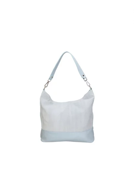 Чанта от кожа и велур - Ледено синьо