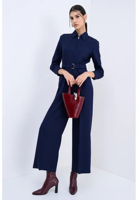 Дълъг гащеризон Canneto с вълна и колан - Ултрамарин синьо