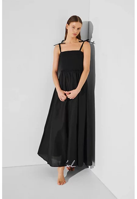 Дълга плажна рокля от памук - Черен