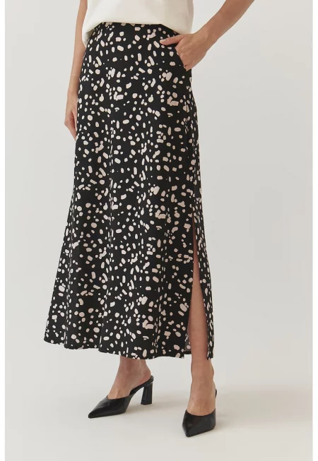 Дълга пола Alexa с цепка встрани - Черен/Крем