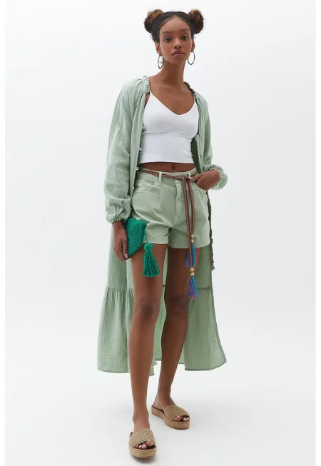 Дългo кимоно с лиосел - Светлозелен