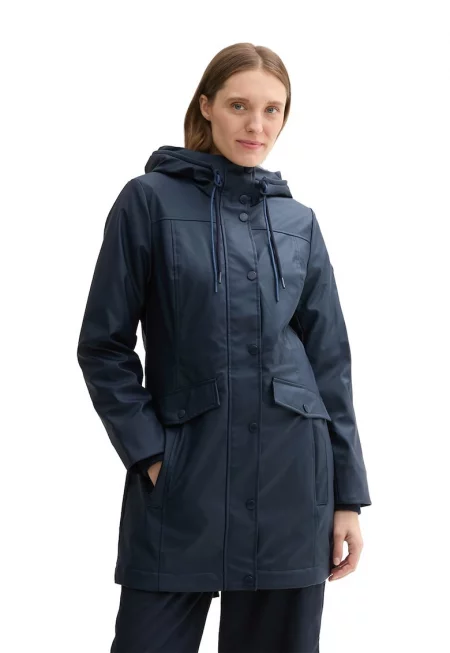 Дълго яке с качулка - Тъмносин