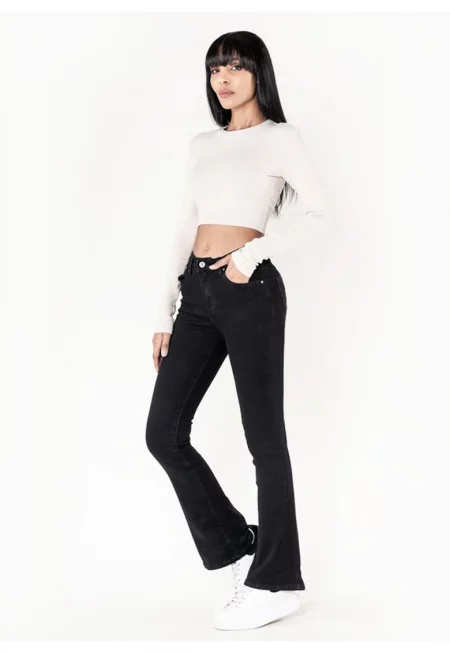 Дамски черни разкроени дънки  P079 M8 17994