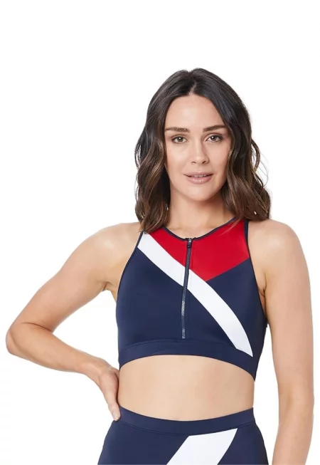 Дамски спортен сутиен  Crop Top - полиамид - тъмносин -