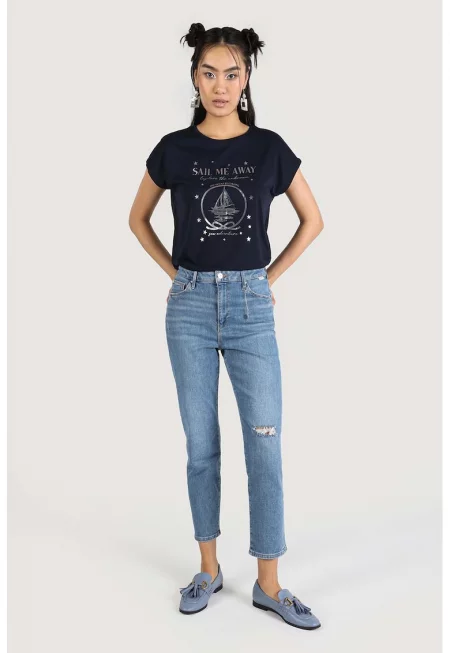 Дънки със средна талия - Светлосин