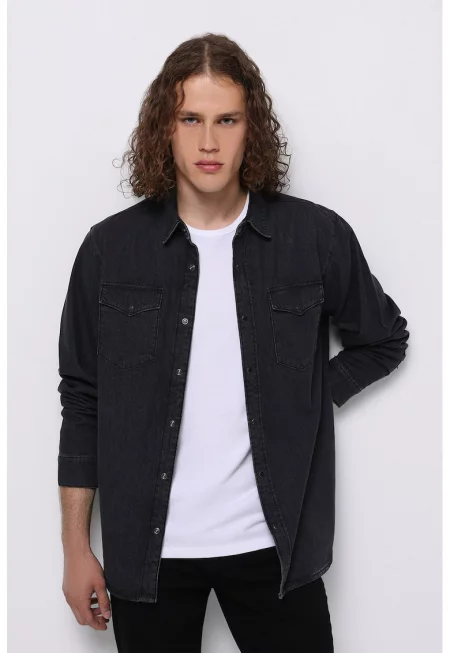 Дънково яке с джобове - Избеляло черно