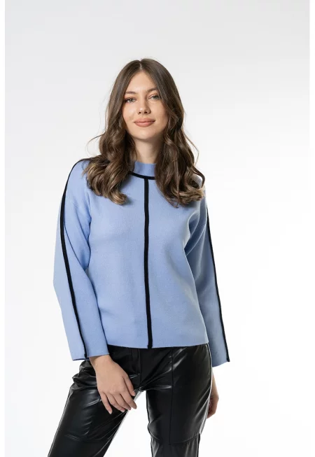 Фино плетен пуловер Debra с паднали ръкави - Пастелносин