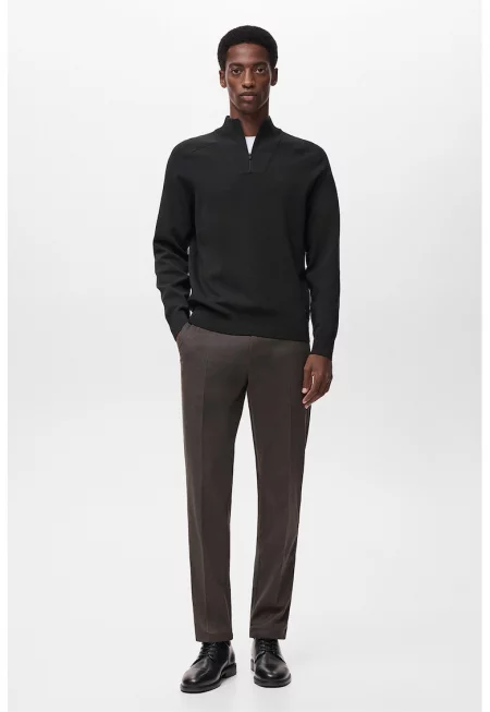 Фино плетен пуловер с къс цип - Tъмносив