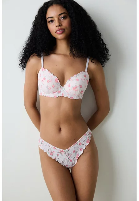 Флорален сутиен с подплънки - Бял/Розово