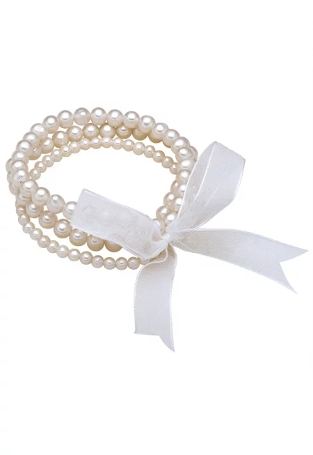Гривна със сладководни перли - Бял