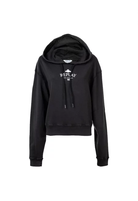 Худи от органичен памук с паднали ръкави - Черен