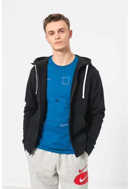 Худи с цип и джобове - Черен