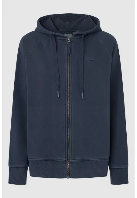 Худи с цип и ръкави реглан - Тъмносин