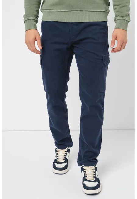 Карго панталон със средна талия и връзка - Тъмносин