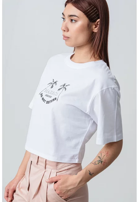 Къса тениска Babele с надпис - Бял