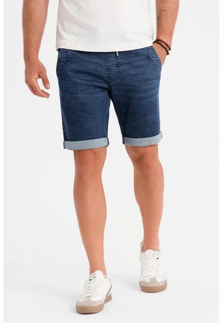 Къси дънки с еластична талия с връзка