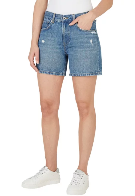 Къси дънки със средна талия - Прашно синьо