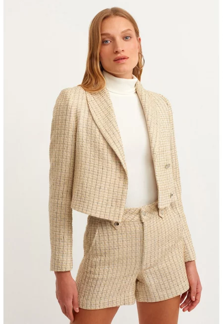 Късо сако от туид - Светло бежово