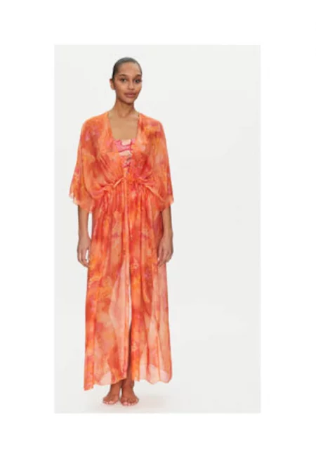 Kimono de plaja din amestec de matase - Оранжев