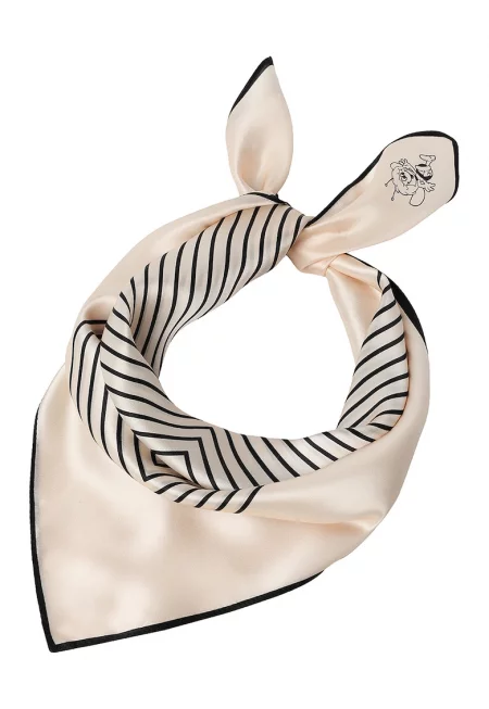 Копринен шал на райе - Черен/Бежов