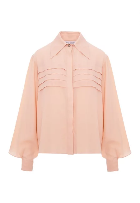 Копринена риза с бухнали ръкави - Розова сьомга