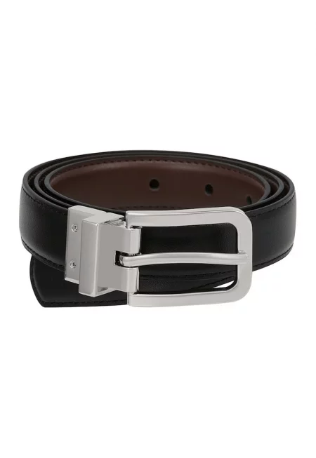 Кожен колан с метална тока - Избеляло черно