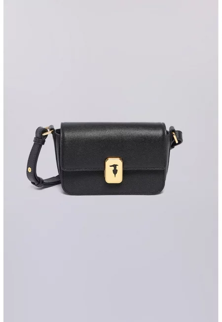 Кожена чанта през рамо с капаче - Антрацитно сиво