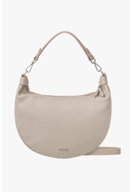 Кожена чанта през рамо с регулируема презрамка - Бежов