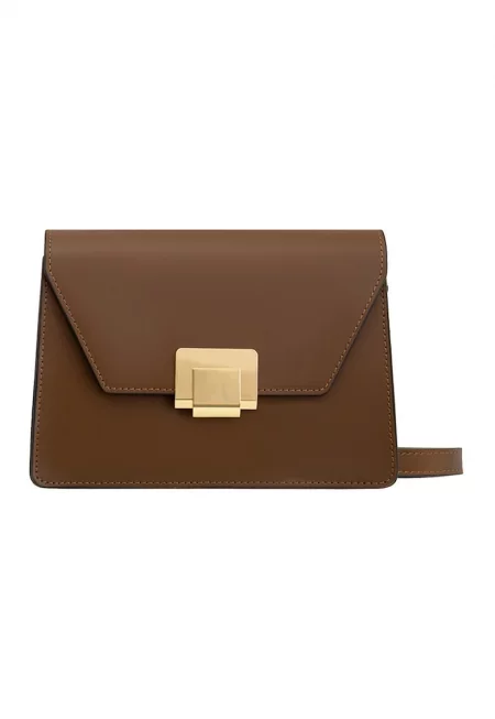 Кожена чанта през рамо с регулируема презрамка - Тъмнокафяв