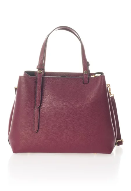 Кожена чанта с разделителен джоб с цип - Тъмновиолетов