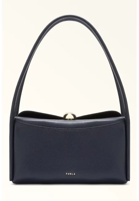 Кожена чанта за рамо Boxy Nicole - Тъмносин