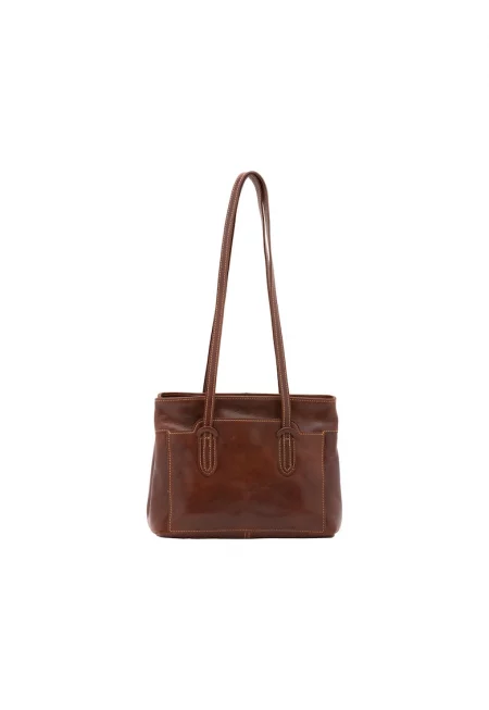 Кожена чанта за рамо с джоб с цип - Кафяв